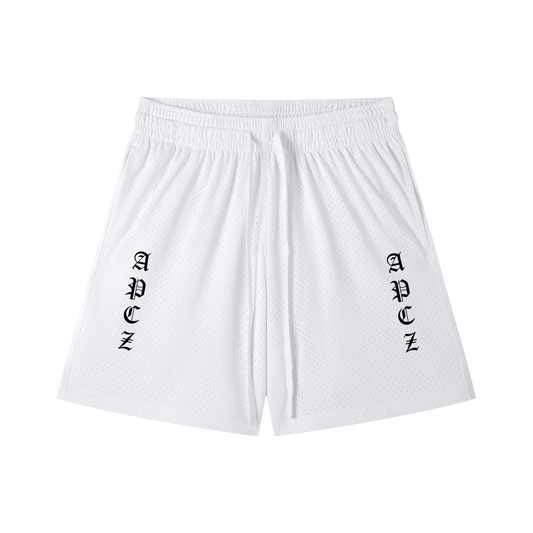 MESH DRAWSTRING SHORTS (OLD ENGLISH) BLACK